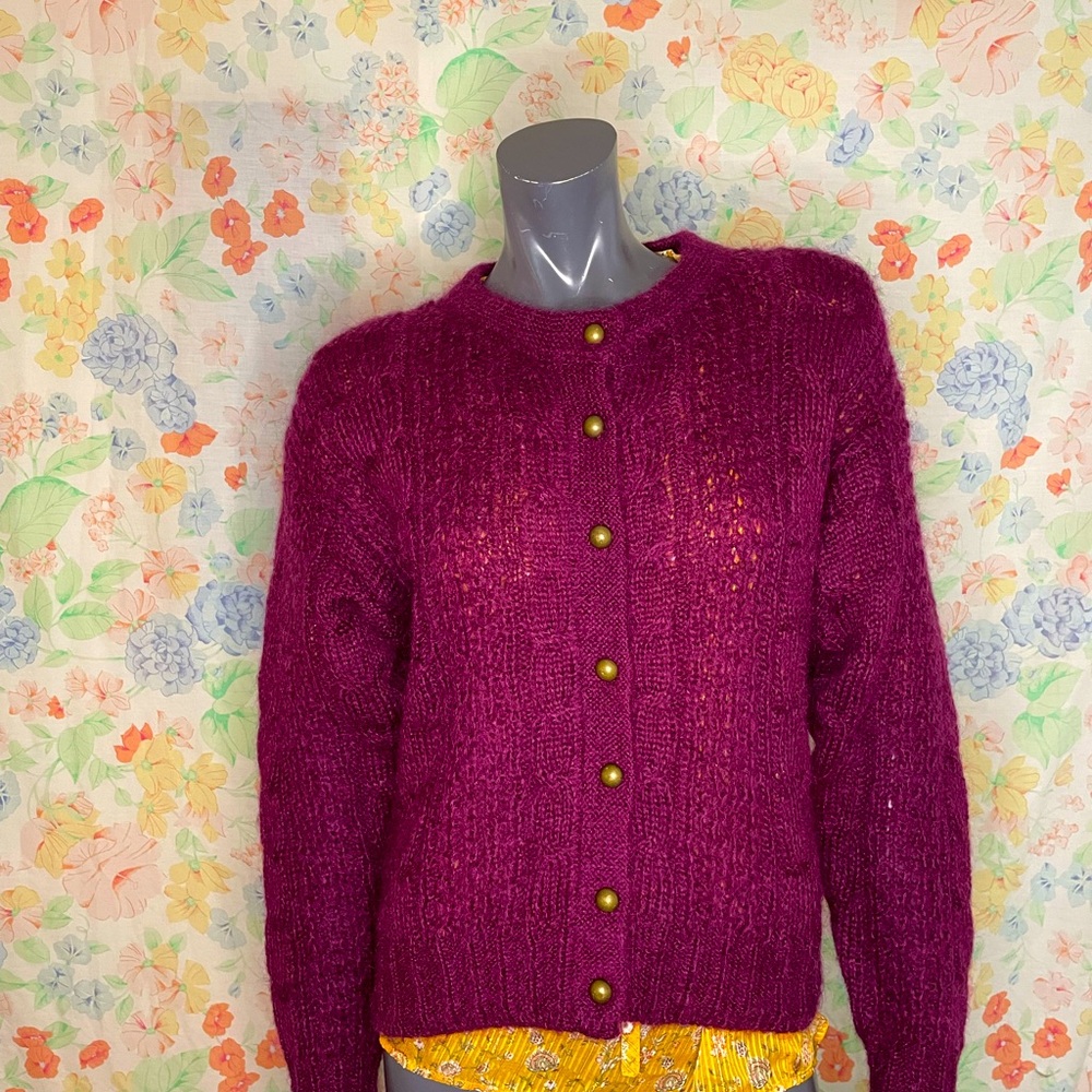 Forenza Mohair Blend Sweater Cardigan - Size S - Deep Purple